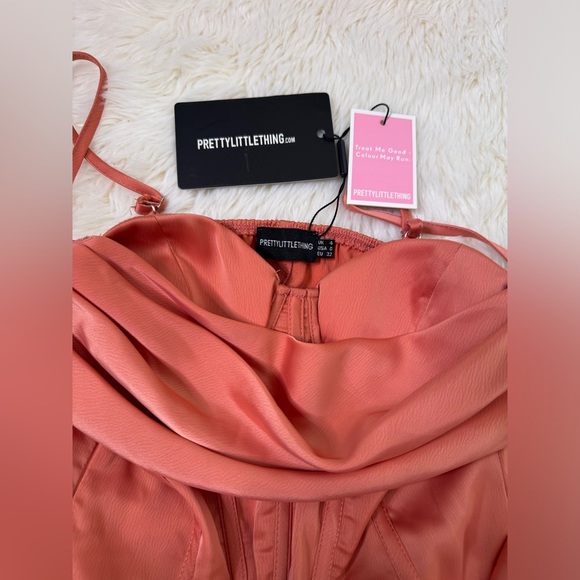 Coral Draped Corset Ruffle Gathered Dress - Picture 8 of 13